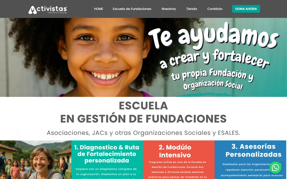 Captura del sitio de Activistas Constructivos