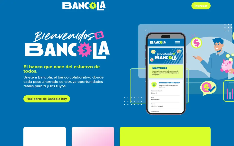 Screenshot of the Bancola website