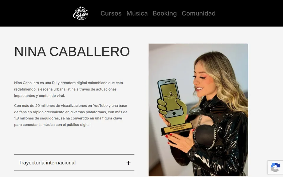 Screenshot of the DJ Nina Caballero website