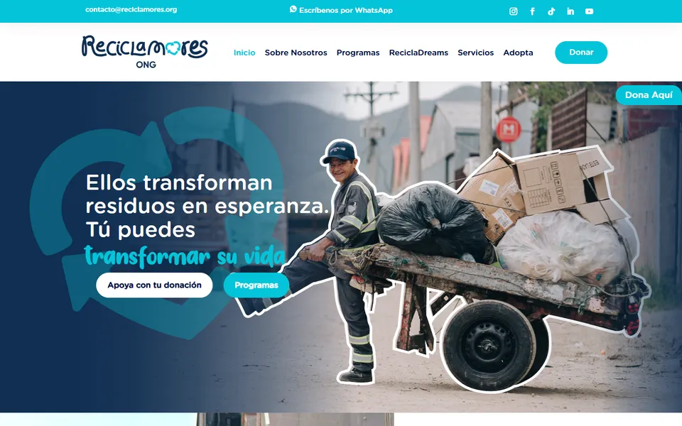 Captura del sitio de Reciclamores ONG